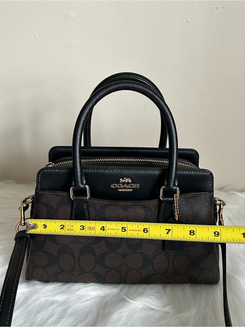 Coach Mini Darcie Carryall Brown Black Signature Canvas Leather Excellent - Picture 13 of 15